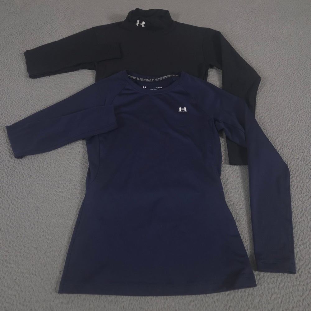 LOT OF 2 Under Armour Top Womens Small Multi ColdGear Mock Neck Crew Performance